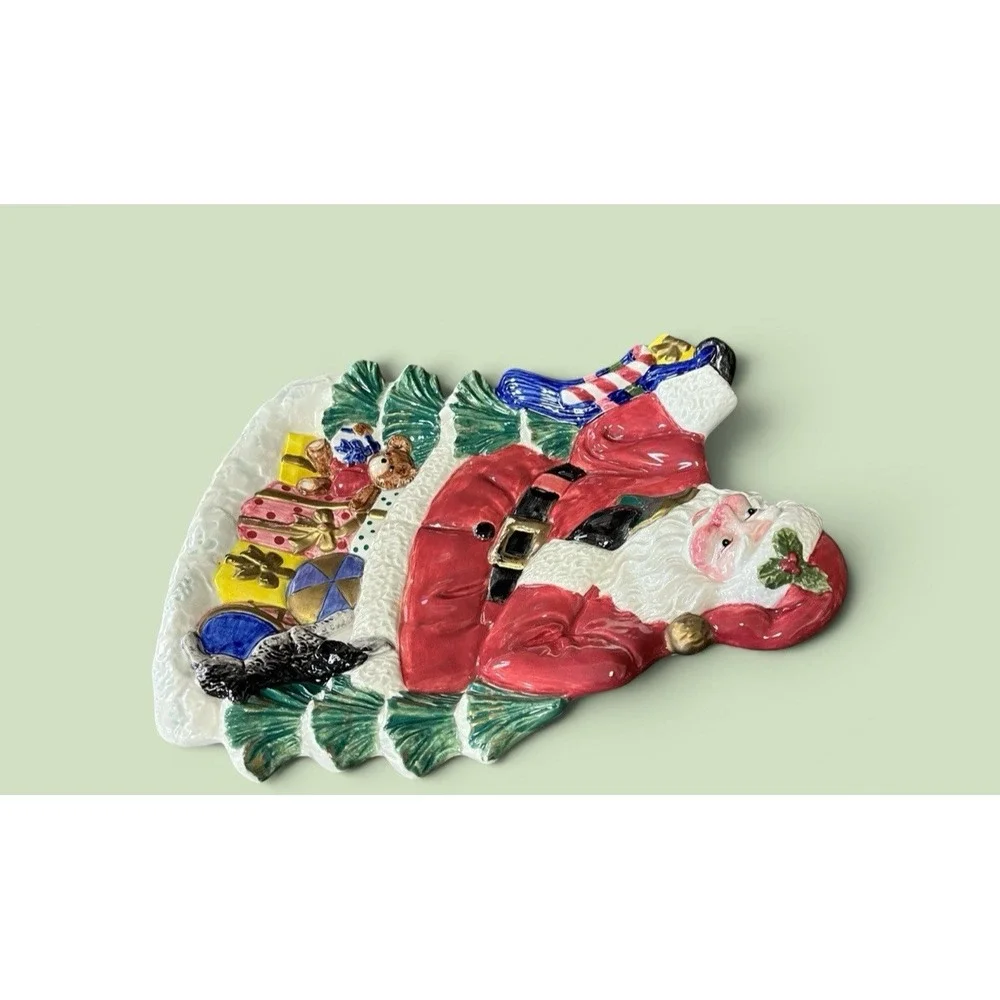 Fitz & Floyd Omnibus 1996 Santa Claus Canape Snack Desert Cookie Plate Bowl Xmas